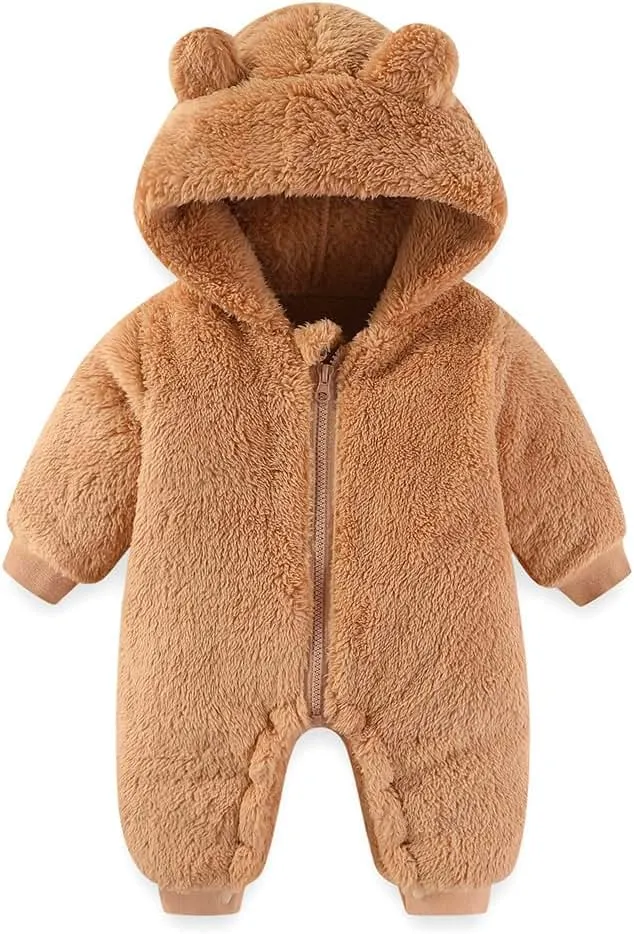 AiWMGL Newborn Baby Bear Outfit Suit Girls Boys Fleece Jumpsuit Romper Hooded Winter Snowsuit Clothes