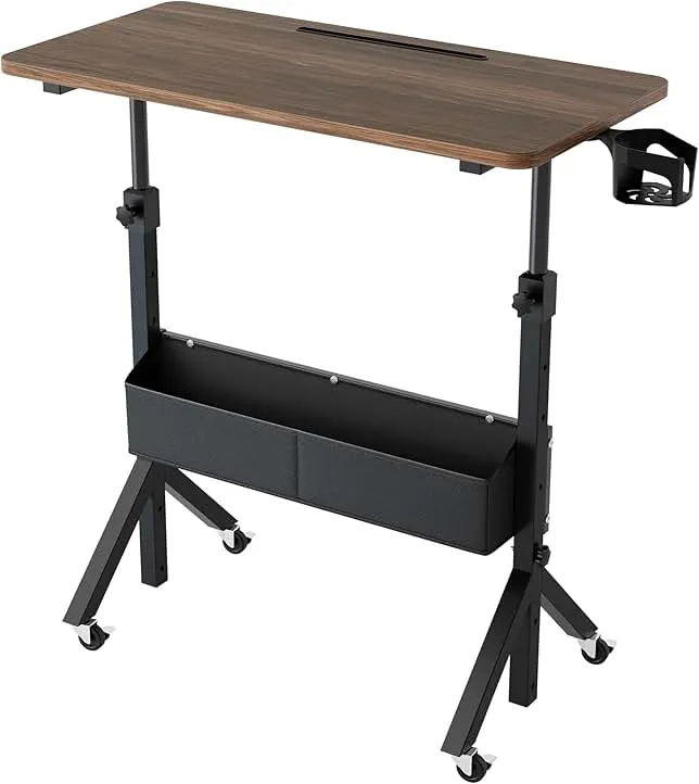 HUANUO Rolling Standing Desk Adjustable Height, Mobile Stand Up Desk for Walking Pad and Treadmill, Portable Computer Table with Wheels, 31.5"x15.75" Height 28.7"-46.1", Walnut