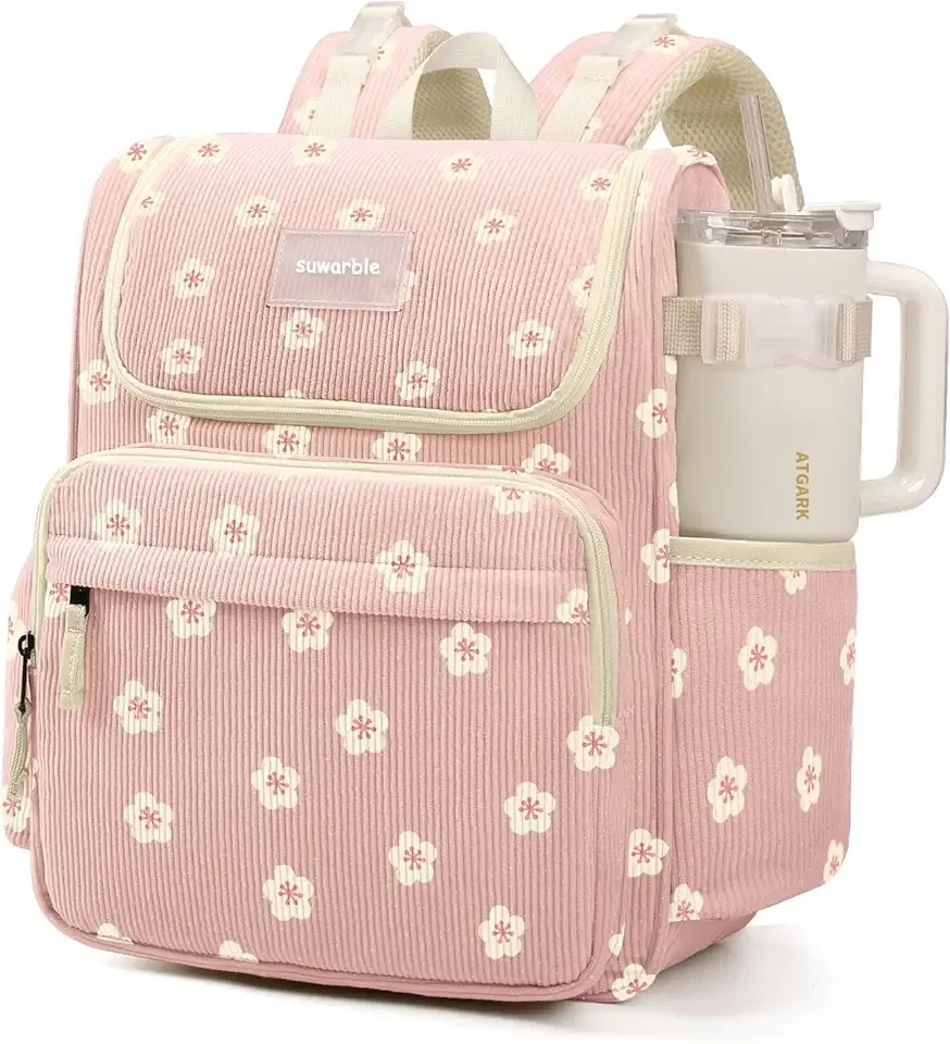 Large Corduroy Toddler Diaper Bag Backpack, Baby Boy Girl Diaper Bag for Mom, Girls Baby Travel Bag with Stroller Straps, Secures Strap for 40oz Bottles
