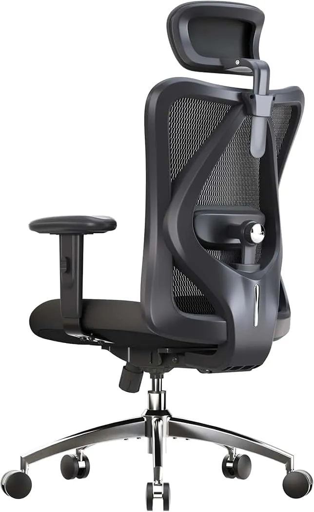SIHOO M18 Ergonomic Office Chair for Big and Tall People Adjustable Headrest with 2D Armrest Lumbar Support and PU Wheels Swivel Tilt Function Black