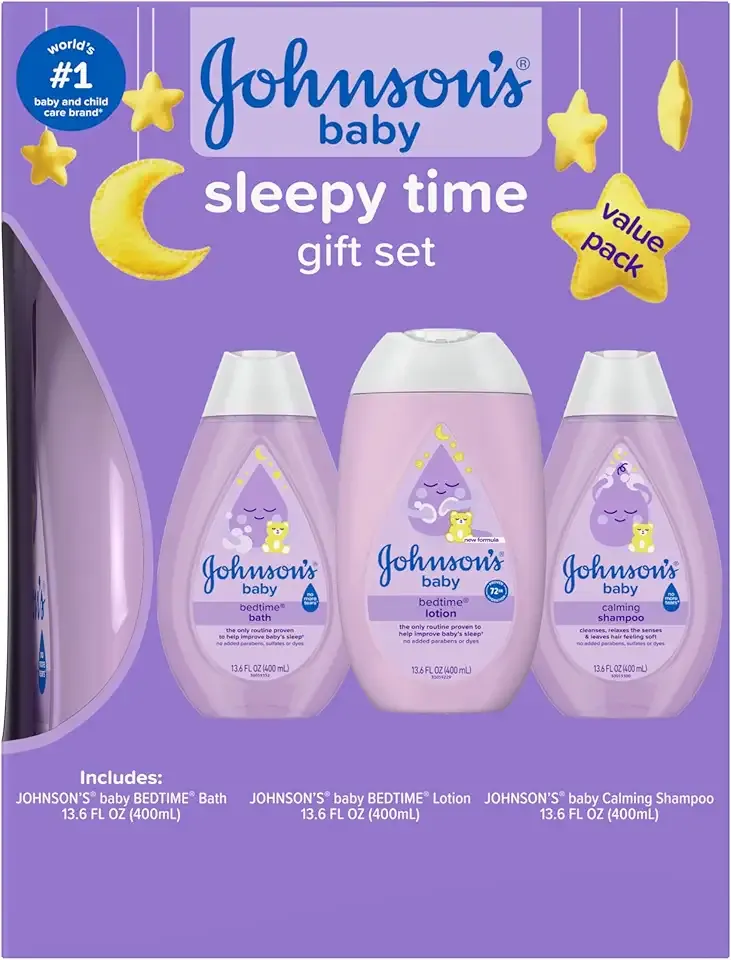 Johnson's Baby Sleepy Time Gift Set with Calming Bedtime Bath Wash, Lotion & Shampoo, Baby Bedtime Essentials with Relaxing NaturalCalm Aromas, Hypoallergenic & Paraben-Free, 3 Items