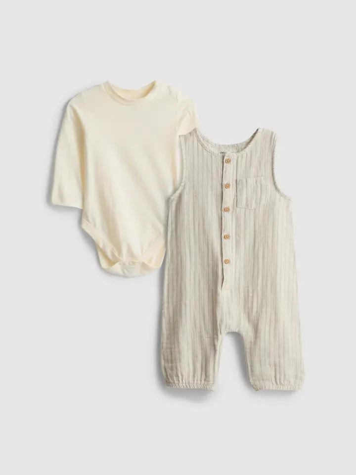 0–18 mois | Body à manches longues et salopette à rayures nouveau-né