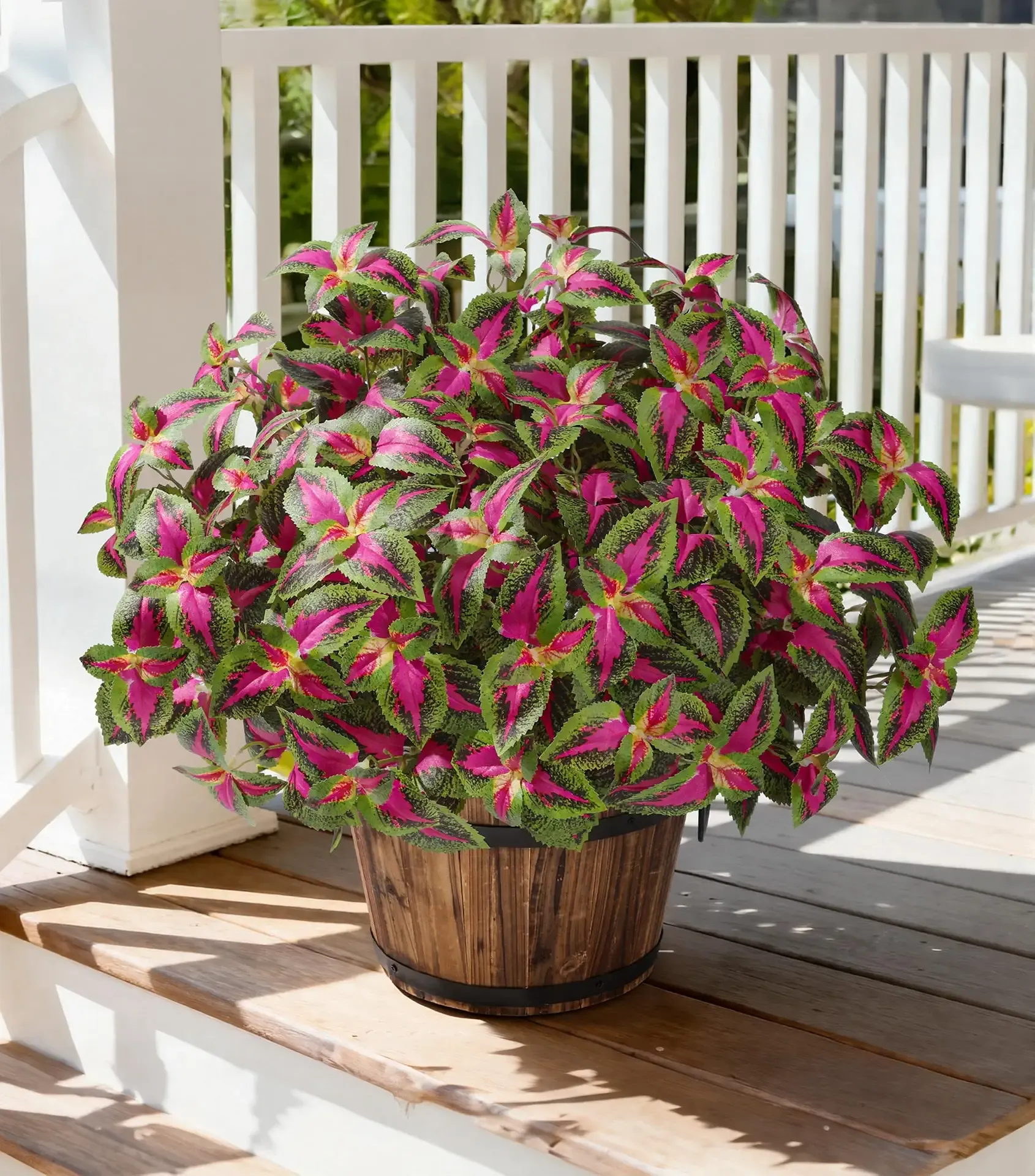 florisso Artificial Greenery Plants Outdoor, 5 Pcs Faux Coleus Plants UV Resistant Silk Plants with Stems, Fake Plants for Outside Garden Patio Hanging Planter Pathway Front Porch Decoration(Red)