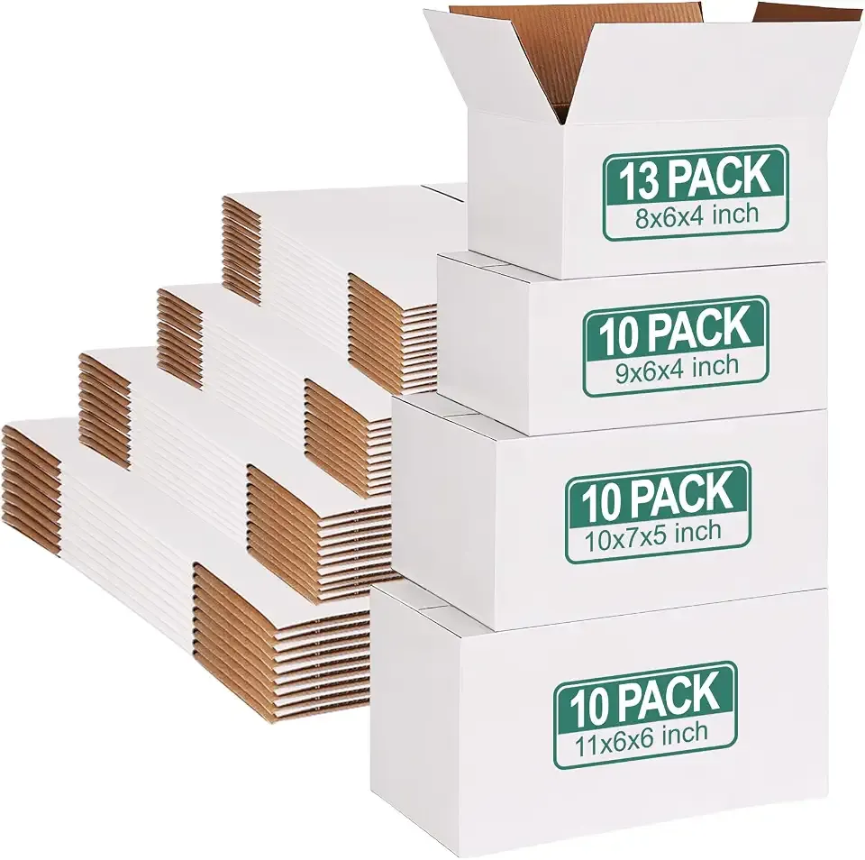 MAPVOLUT 43-Piece Assorted Sizes Small Shipping Boxes - White Corrugated Mailing Boxes for Small Business, Packaging, and Gift Shipping - Includes 4 Sizes (8x6x4, 9x6x4, 10x7x5, 11x6x6)