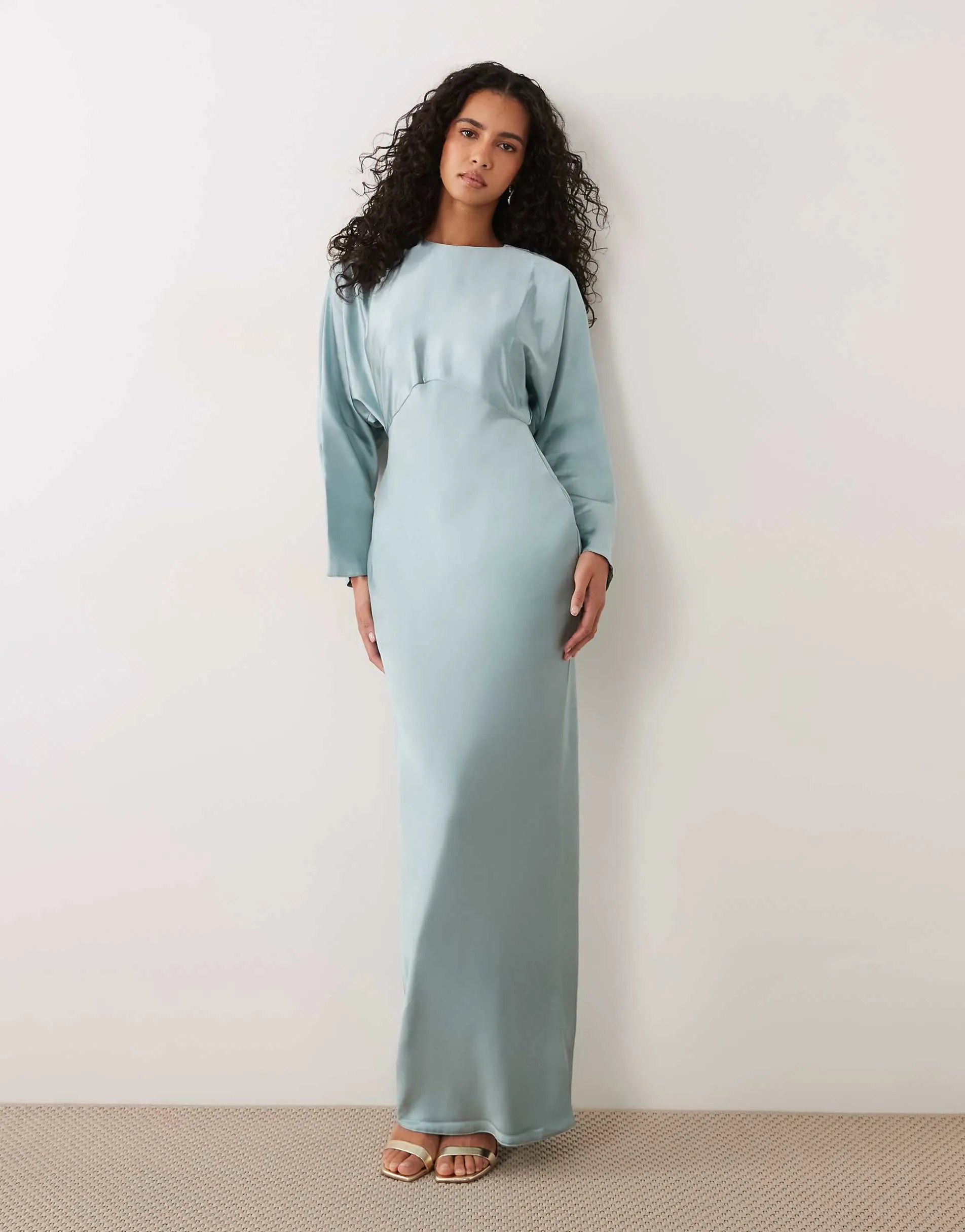 ASOS DESIGN satin batwing maxi dress in light blue