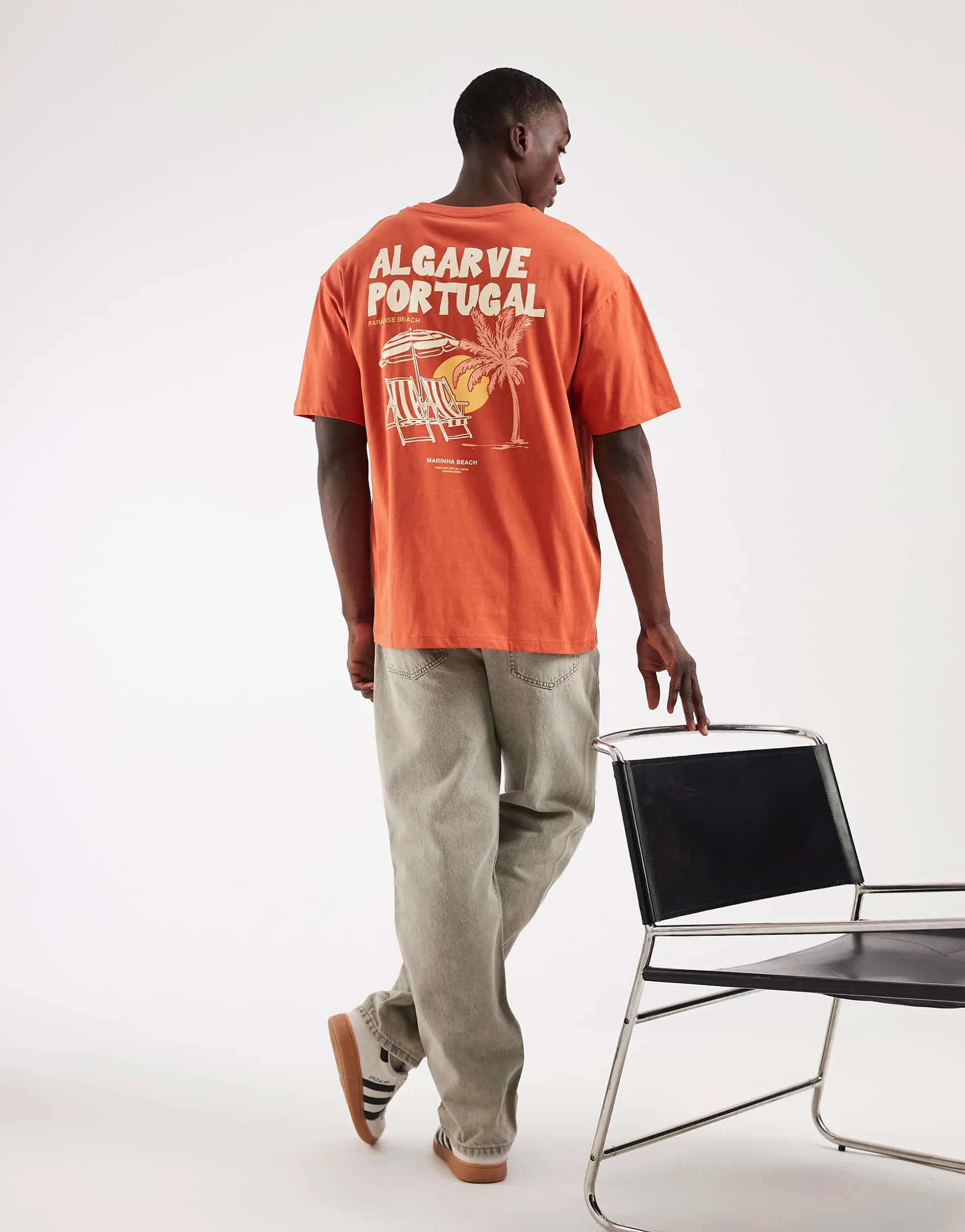Jack & Jones algarve back print t-shirt in burnt orange