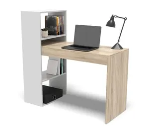Escritorio Estudio con estanteria de baldas, Mesa de Ordenador, Mesa Auxiliar, Oficina, 120 x 49,5 x 117 cm Blanco / Roble Dormidán
