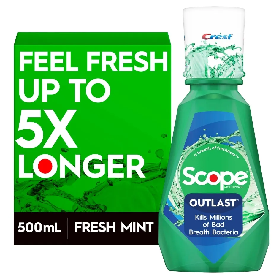 Crest Scope Outlast Mouthwash, Fresh Mint, 500mL
