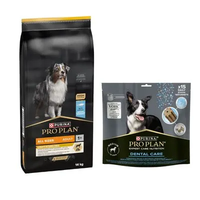 PURINA PRO PLAN 12 / 14 kg + friandises Dental Care 345 g ou 426 g offertes !