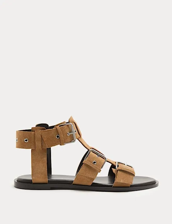 Suede Eylet Detail Flat Gladiator Sandals