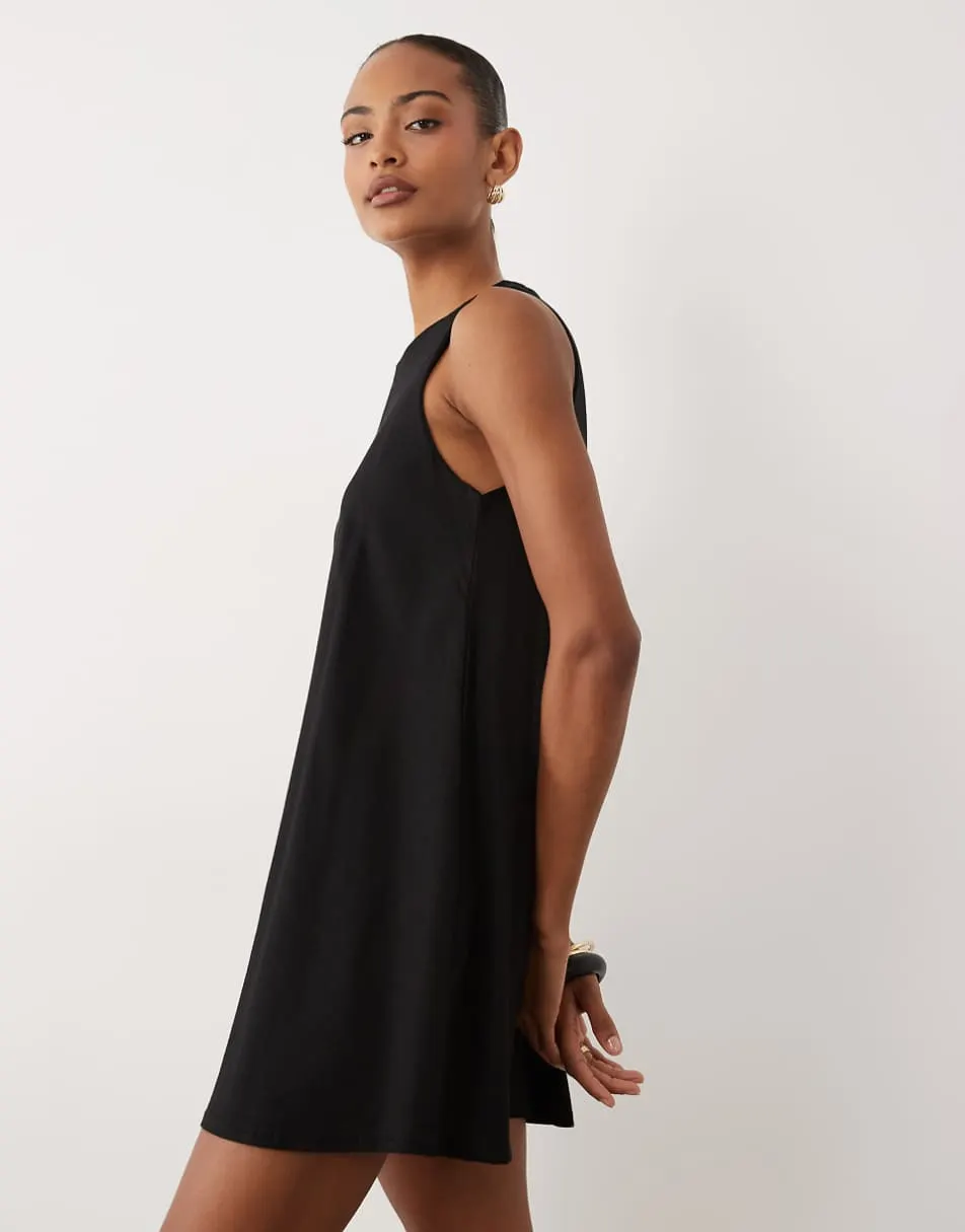 Fashionkilla exclusive linen look smock mini dress in black
