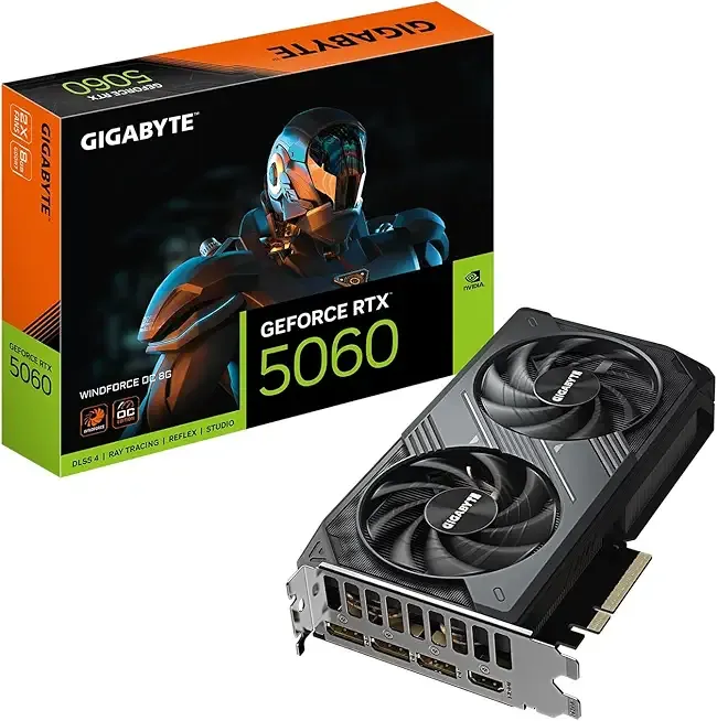 GeForce RTX 5060 WINDFORCE OC 8G Graphics Card, 8GB 128-bit GDDR7, PCIe 5.0, WINDFORCE Cooling System, GV-N5060WF2OC-8GD Video Card