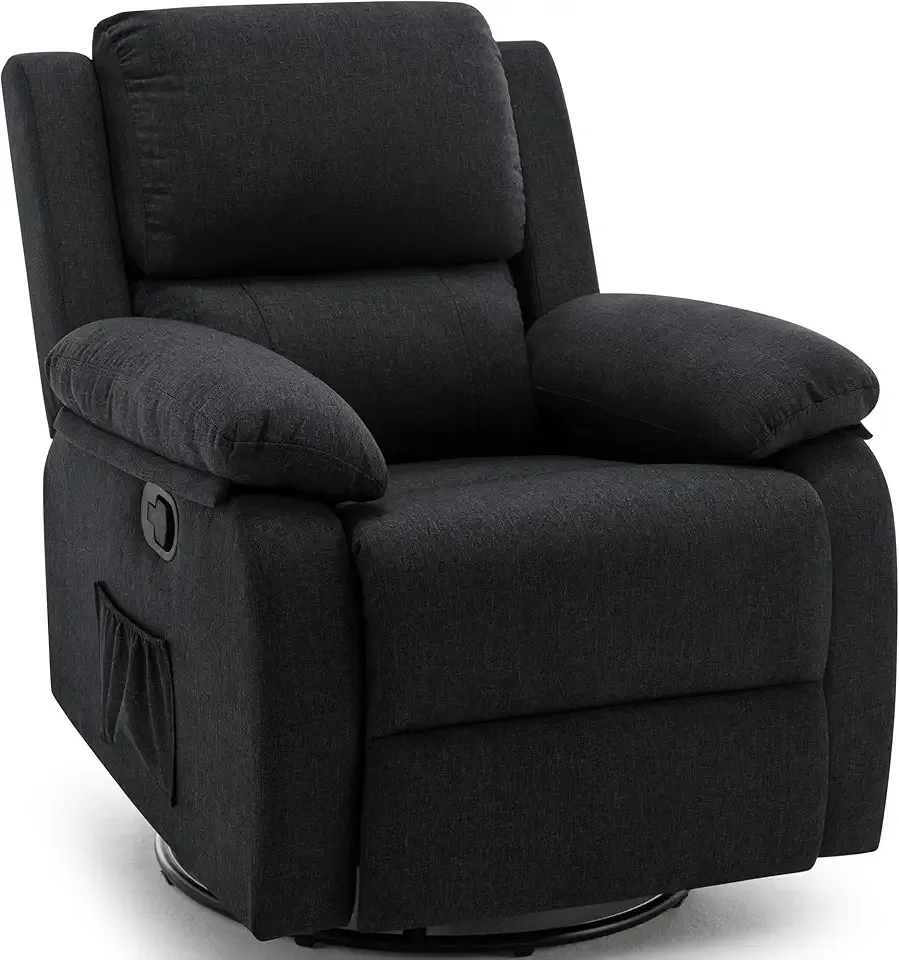 Recliner Chair, 360 Swivel Rocker Chair for Adults, Small Rocking Recliner Chair for Small Spaces, Upholstered Fabric Glider Recliner Nursery Chair with Side Pockets for Living Room, Nursery