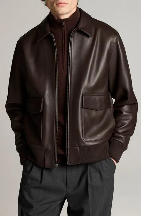 Vince Aviator Leather Bomber Jacket