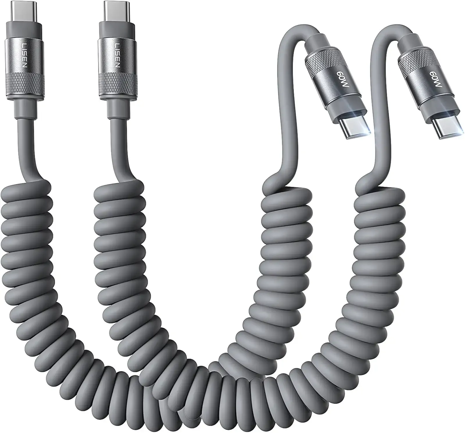 LISEN Coiled USB C Cable, Short Neat 2 Pack 60W C to C Cable Fast Charging for CarPlay & Android Auto, Durable Silicone USB C to USB C Cord for iPhone 17/16/15 Pro Max, Samsung Galaxy S25/S24/A15, 4FT