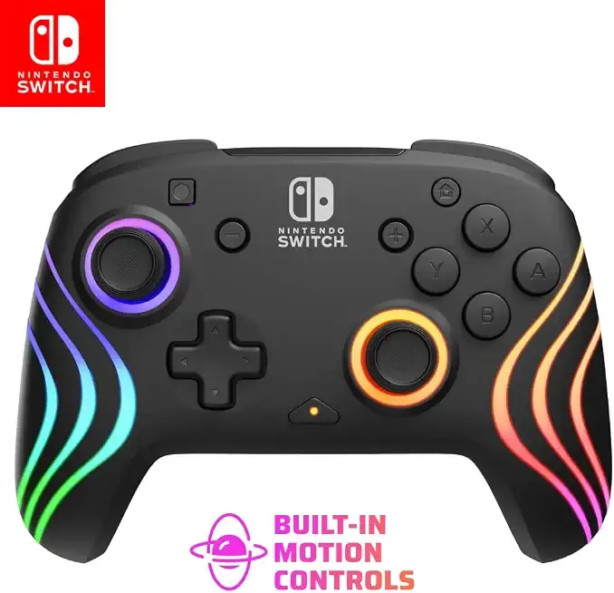 PDP Afterglow Wave Wireless RGB Gaming Controller for Nintendo Switch 2 | Nintendo Switch Lite, OLED, RGB LED Lighting, App Customization, Rechargeable 20-Hr Battery, 2 Mappable Back Buttons, Black