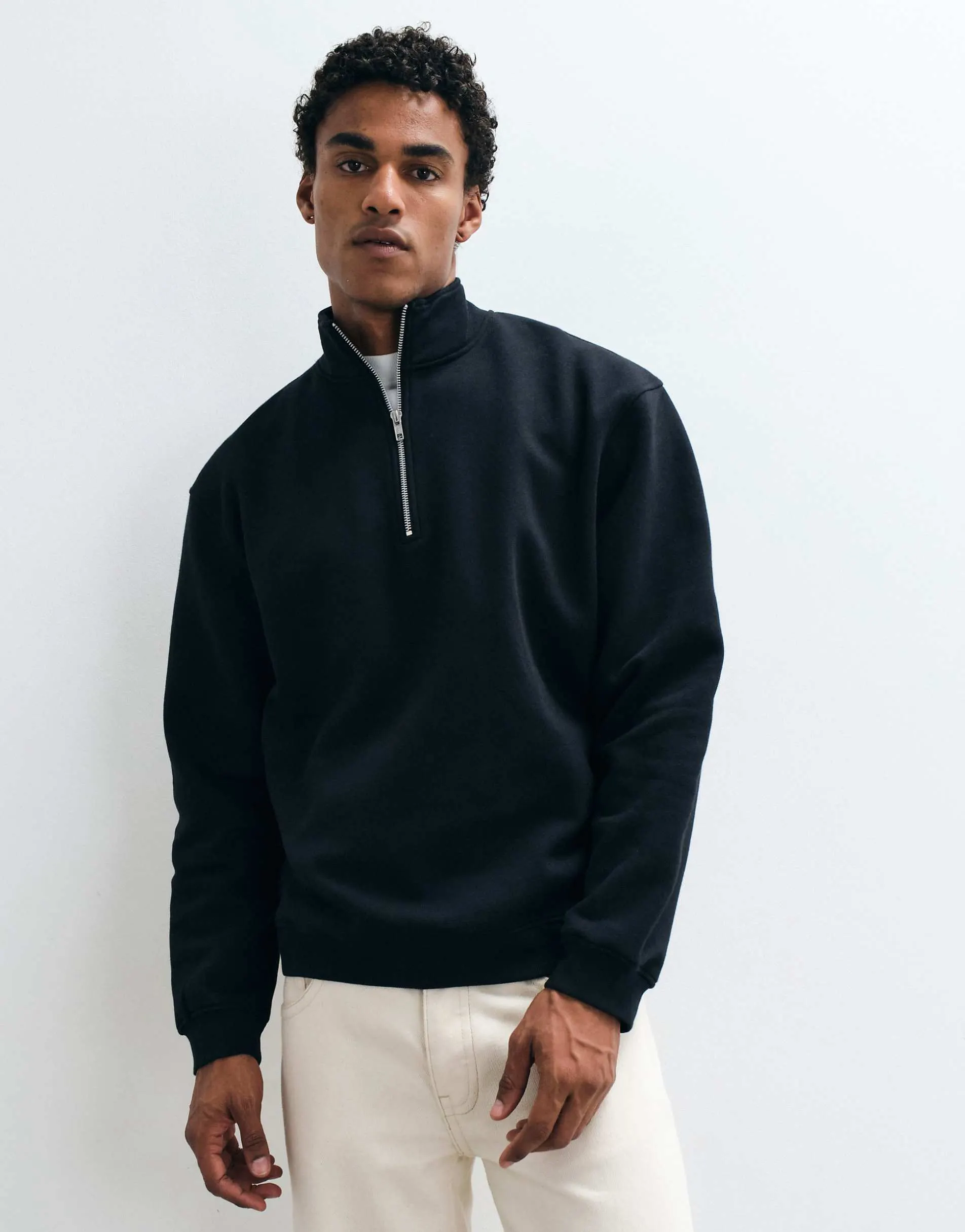 ASOS DESIGN essentials relaxed fit quarter zip sweatshirt in black