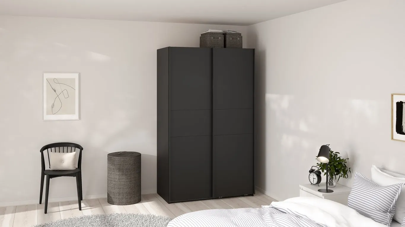 Como skyvedørsgarderobe 120x200cm Svart, med 2 svarte dører