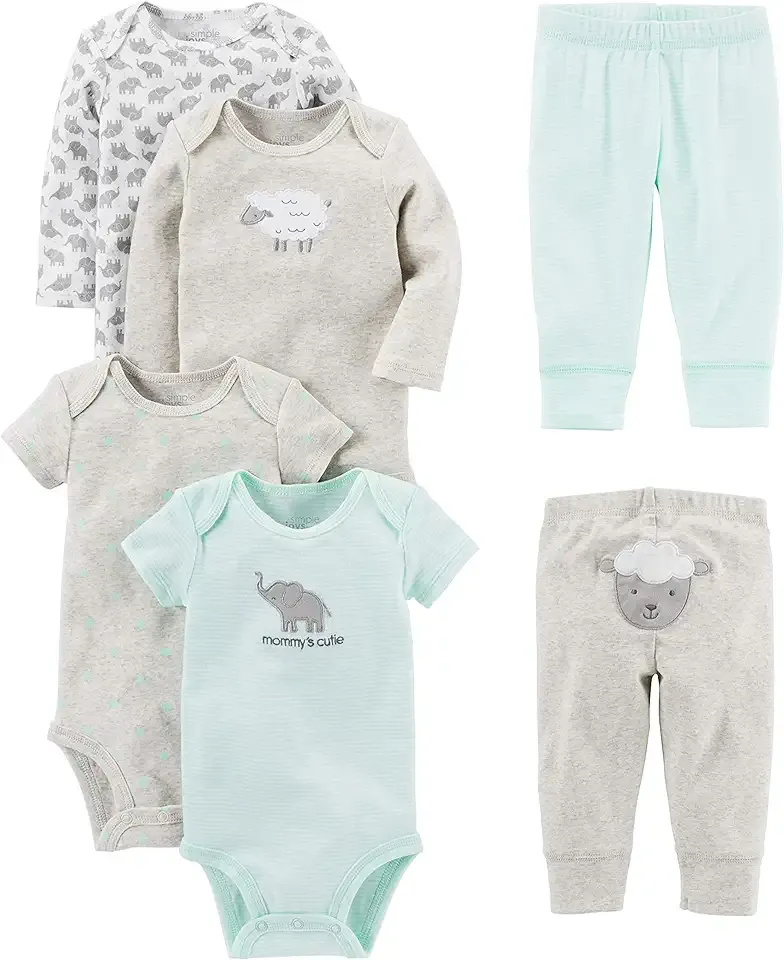 Baby 6-piece Bodysuits (Short and Long Sleeve) and Pants Set