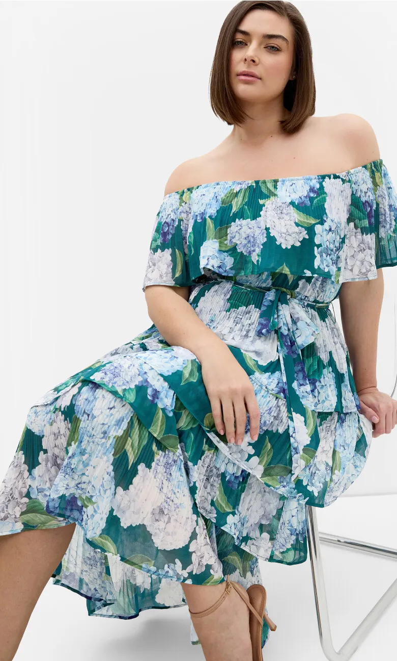 Night Garden Print Tier Midi Dress - jade