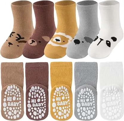 SukModen Toddler Grip Socks, 5 Pairs, Cotton Crew for Baby…