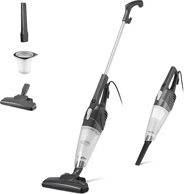 Amazon Basics 2-in-1 Corded Stick Vacuum Cleaner, Convertible to Handheld, Lightweight (3.9 LBS), with Washable HEPA Filter, Crevice Tools, 0.5L Dust Cup, 19.7-Ft Cord, 300W, Black