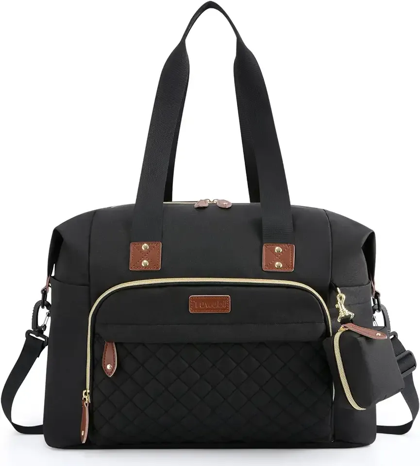 Tuwubi Diaper Bag Tote,Baby Diaper Bag with Pacifier Case Large Travel Diaper Tote Caddy for Mom and Dad Multifunction Large Baby Bag - M-Black