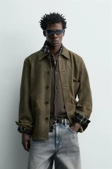 VINTAGE-EFFECT SUEDE LEATHER JACKET