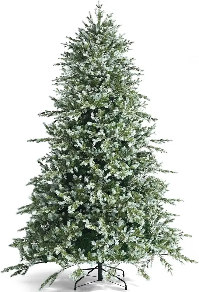 Goplus 8ft Artificial Christmas Tree, Feel Real Unlit Hinged Xmas Spruce Tree w/ 1658 Mixed PE & PVC Branch Tips, Metal Stand, Wintry Indoor Decoration for Holiday Festival