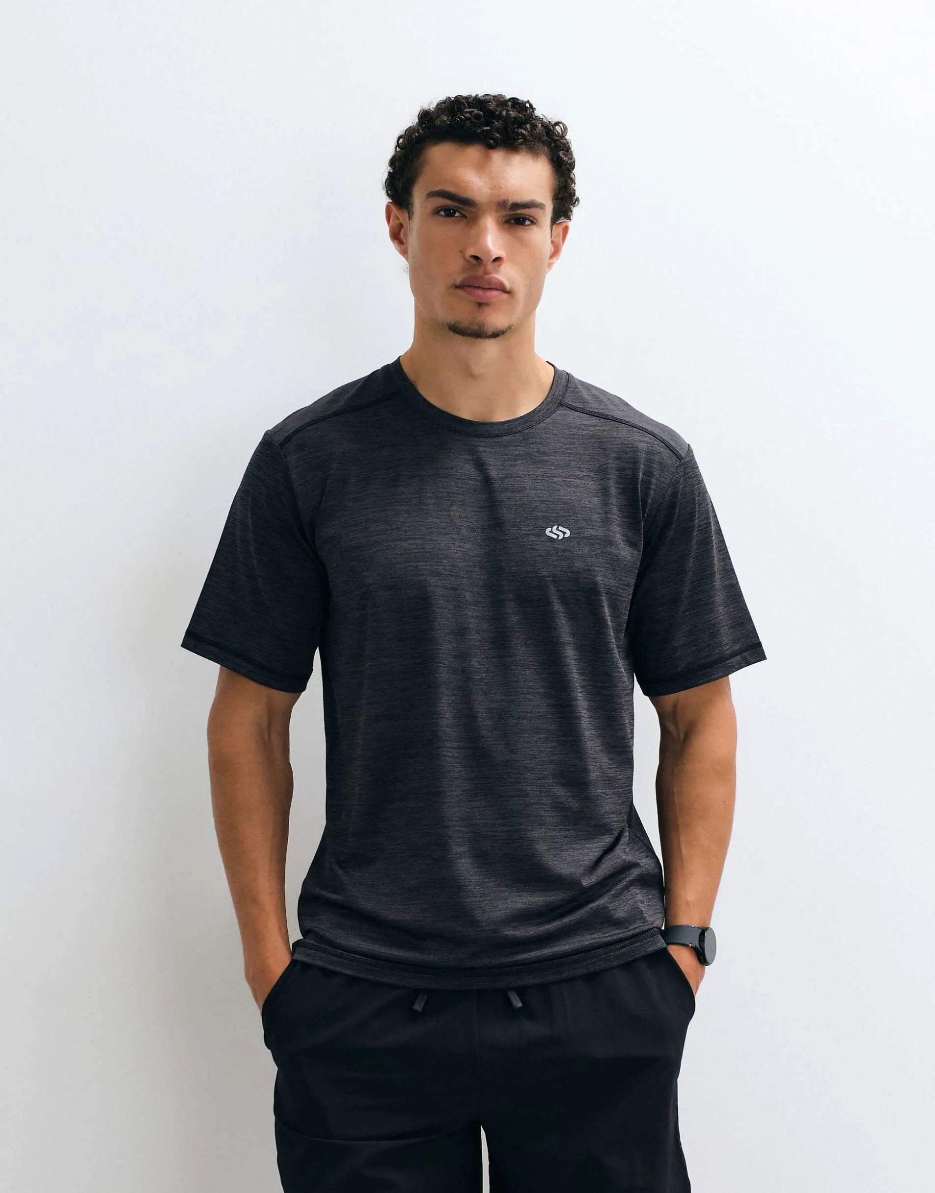 Jack & Jones Sports lightweight training t-shirt in black melange