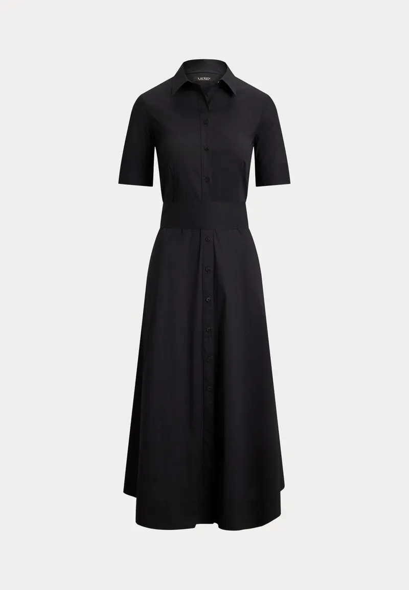 BELTED STRETCH-COTTON-BLEND SHIRTDRESS - Skjortekjole - black
