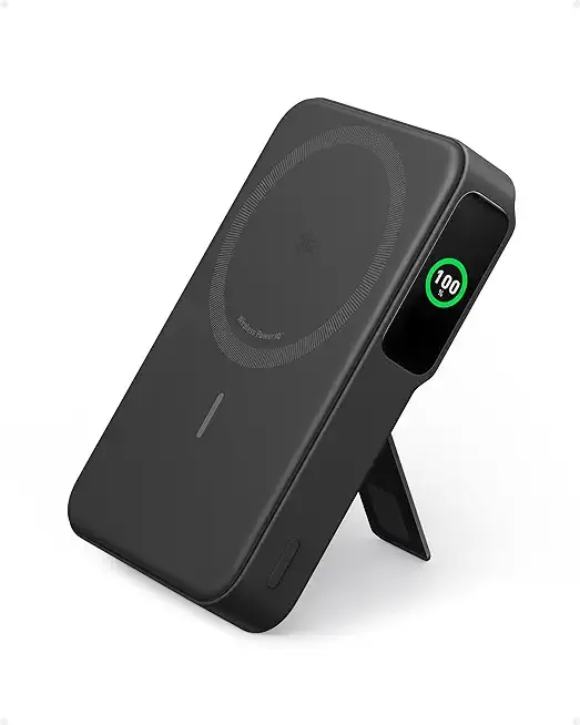 Anker MagGo Power Bank, 10,000mAh Qi2-Certified 15W Max Portable Charger | Fast MagSafe-Compatible Battery Pack, Smart Display, Foldable Stand, for iPhone 16 / 15 / 14 / 13 Only (USB-C Cable Included)