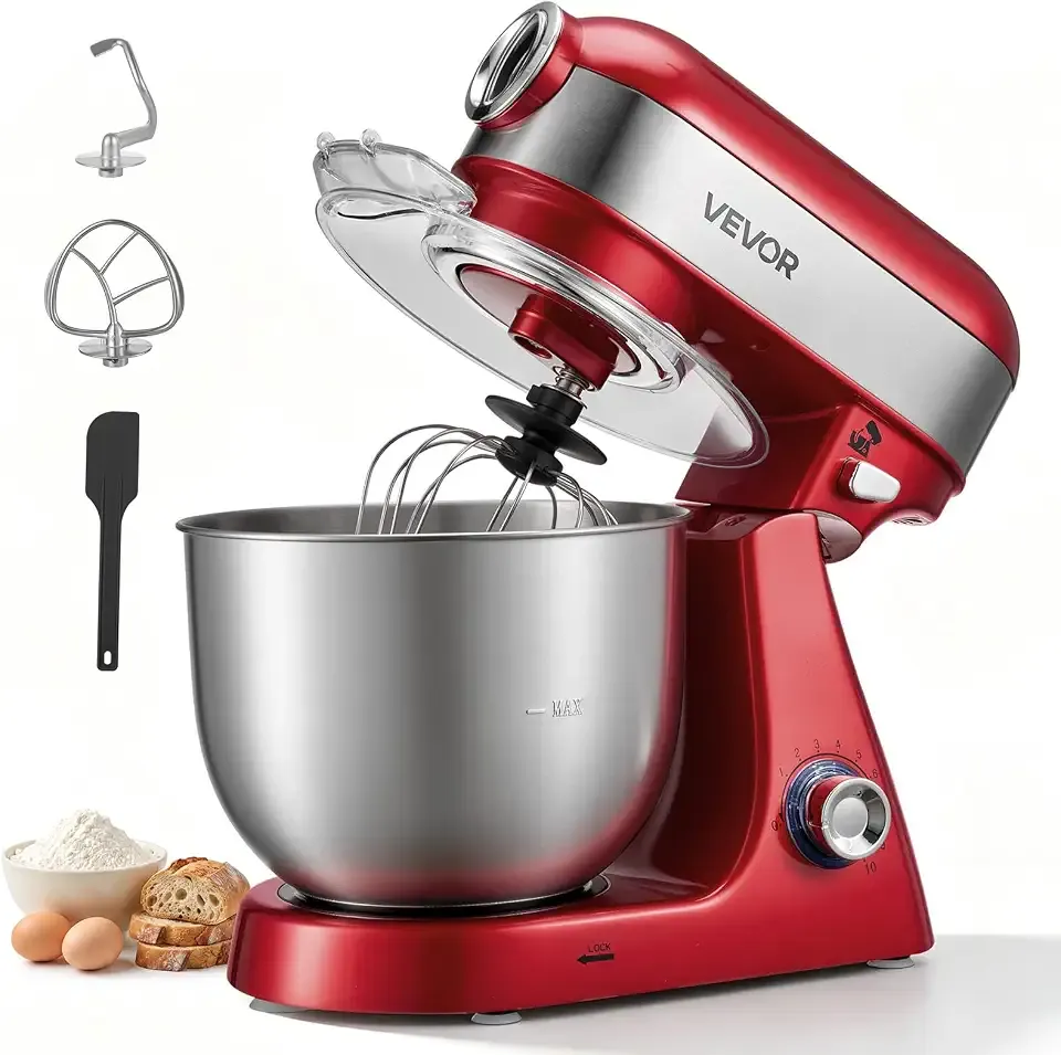 VEVOR 5.3 Qt Tilt Head Stand Mixer 400W Metal Electric Dough Mixer | 10 Speeds Food Kitchen Mixer with Stainless Steel Bowl, Splash Guard, Dough Hook, Whisk, Beater, for Baking Mixing