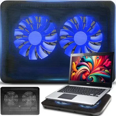 Laptop Kühler Ständer Notebook 12-15,4” Auflage 2x LED Lüfter USB-Stromversorgung Cooler Notebookkühler Laptopständer Kühlunterlage Cooling Pad Retoo