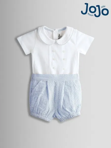 JoJo Maman Bébé Light Blue Classic Body & Stripe Shorts Set 2 Piece