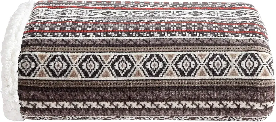 Eddie Bauer - Throw Blanket, Ultra-Soft Plush Blanket with Faux Shearling Popcorn Fleece Reverse, Oversized Bedding for Couch or Bed (Sycamore Red, 50" x 60")