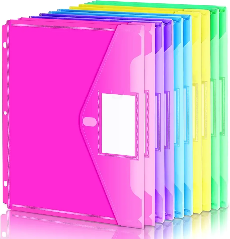 Forvencer Binder Pocket, 10 Pack Super Heavyweight Plastic Folders with Tight Closure, Folders with Pockets Side Loading, Binder Organizer, Binder Dividers with Pockets, Letter Size, Assorted Colors