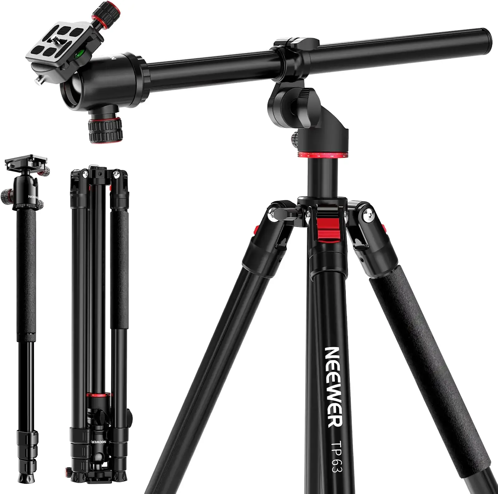 NEEWER 90 Inch Tall Overhead Horizontal Camera Tripod Monopod with Ball Head & Flexible Center Column, Metal DSLR Video Travel Stand, Arca Type QR Plate & Inverted Legs, Max Load 10 kg / 22 lbs, TP63