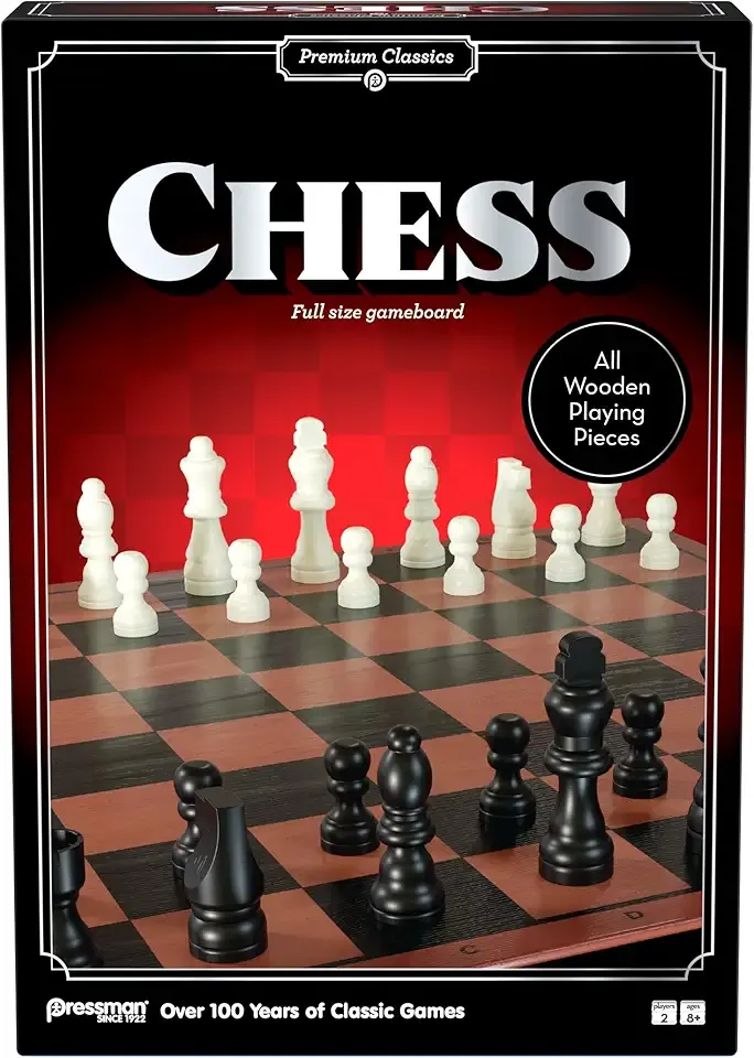 Pressman Premium Classics: Chess | Full-Size Folding Gameboard with Wooden Playing Pieces | 2 Players, Ages 8+