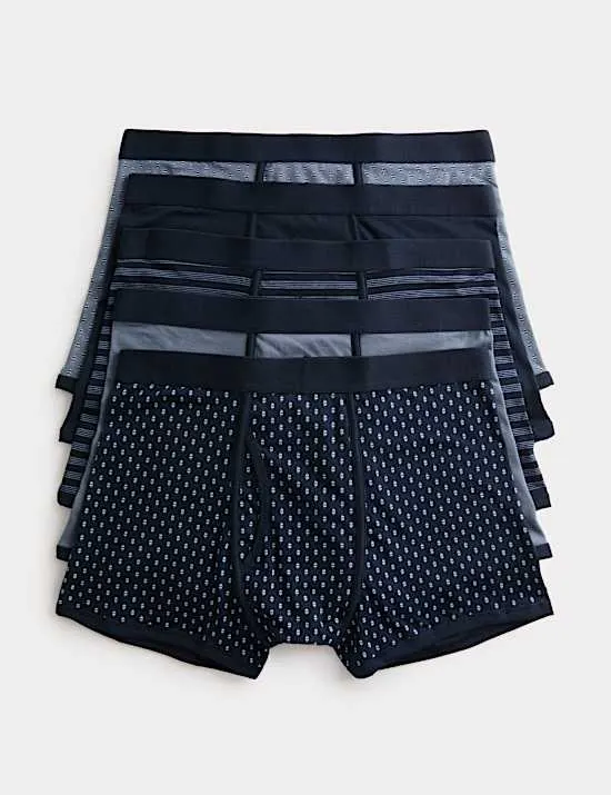 5 Pack Cotton Stretch Geometric Trunks