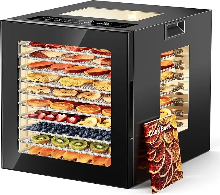 Manastin Food Dehydrator Machine, With Large 10 Stainless Steel Trays, 850W Dryer for Meat Jerky, Fruit Vegetable, 95-167℉ Temperature Control, 48H Timer,10 Presets, Overheating Protection