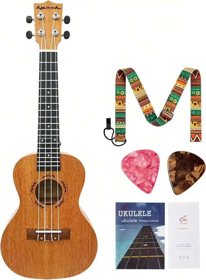 Concert Ukulele, 23 Inch Mahogany Ukelele for Beginner Professional with Free Online Lessons, Strap, Aquila Strings, Picks (Natural Wood)