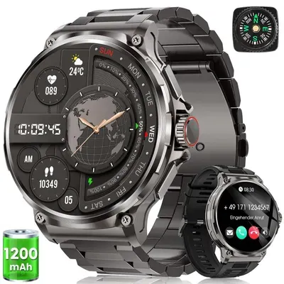 1000mAh Smartwatch Herren Militärqualität mit Herzfrequenz/SpO2/Schlaf Smartwatch