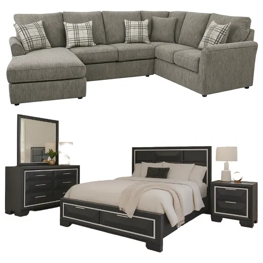 Bundle: Bordeaux Sofa + Genoa Charcoal 4pcs Bedroom Set