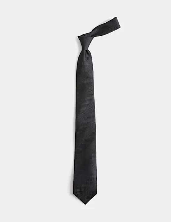 Textured Striped Pure Silk Tie