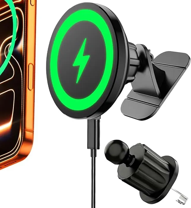 for MagSafe Car Mount Charger, 15W Fast Charging Magnetic Wireless Car Charger, [3000gf Ultra Magn…