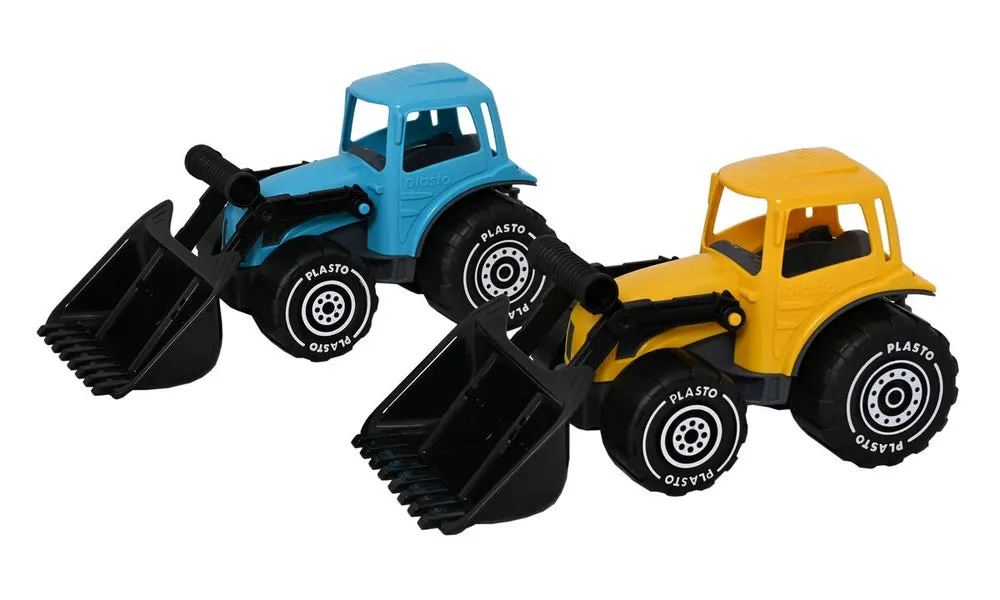 Plasto Traktor m/frontlaster Gul og Turkis 32cm