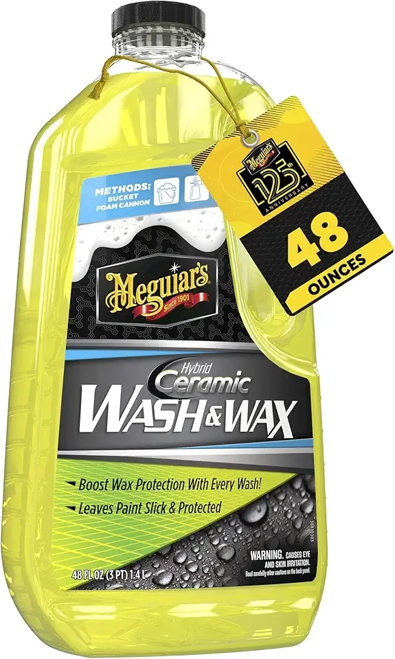Meguiar's Hybrid Ceramic Wash & Wax - Sophisticated Car Wash Gently Cleans and Adds Shine and Slickness While Boosting Paint with Hybrid Ceramic Wax and Extreme Water Beading - 48oz