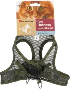 Flamingo Kattenharnas Step&Go Berta - Kattentuigje - Kaki A:30-34cm B:48-52cm X 3mm Large