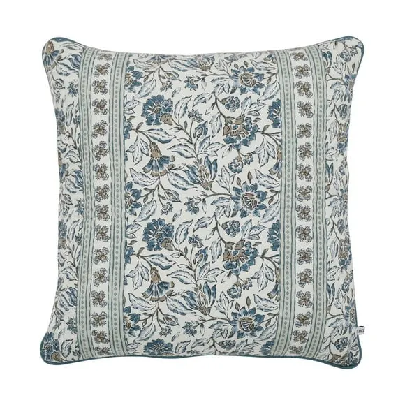 Better Homes & Gardens 20" x 20" Blue Block Print Floral Reversible Cotton Decorative Pillow